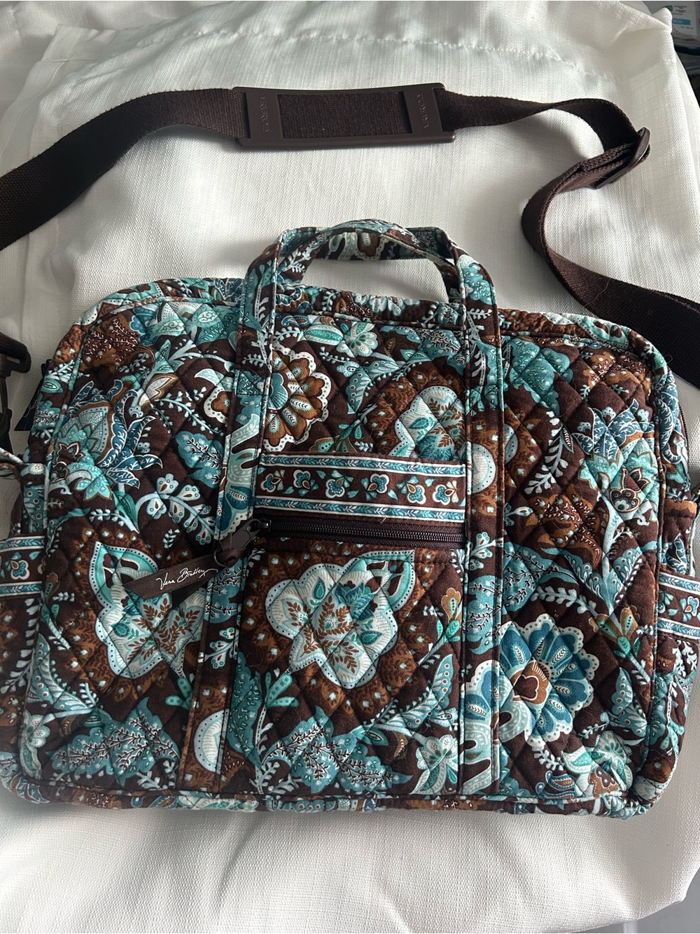 Vera Bradley Brown and Turquoise Quilted Laptop Tote